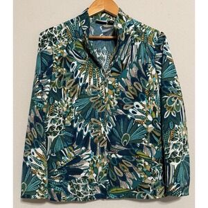 Zenergy by Chicos 2 Zip Jacket Turquoise Peacock Colorful Pockets Boho